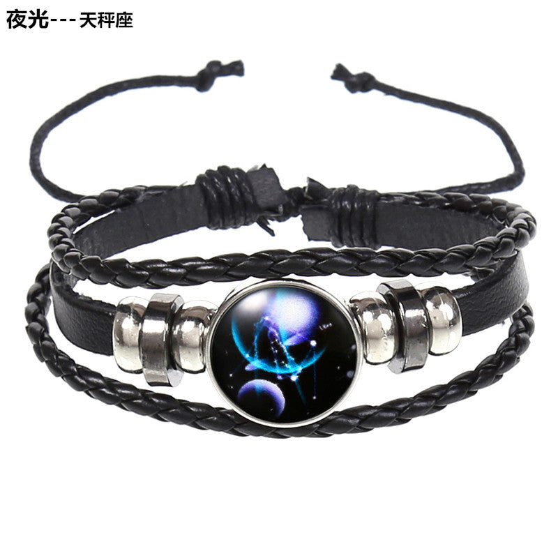Wholesale 12 Constellations Multi-layered Luminous Punk Leather Starry Sky Bracelet Layered Bracelet Set Titanium Steel ACC-BT-Saih005