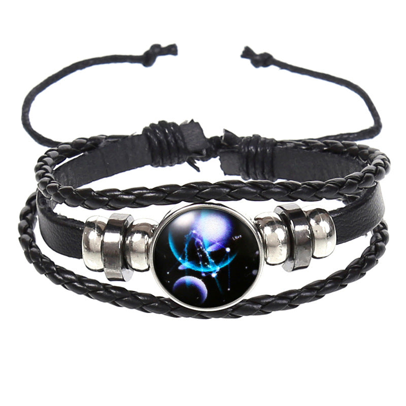 Wholesale 12 Constellations Multi-layered Luminous Punk Leather Starry Sky Bracelet Layered Bracelet Set Titanium Steel ACC-BT-Saih005
