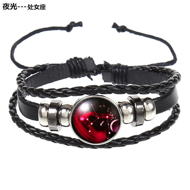 Wholesale 12 Constellations Multi-layered Luminous Punk Leather Starry Sky Bracelet Layered Bracelet Set Titanium Steel ACC-BT-Saih005