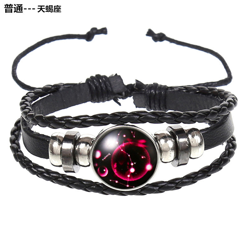 Wholesale 12 Constellations Multi-layered Luminous Punk Leather Starry Sky Bracelet Layered Bracelet Set Titanium Steel ACC-BT-Saih005