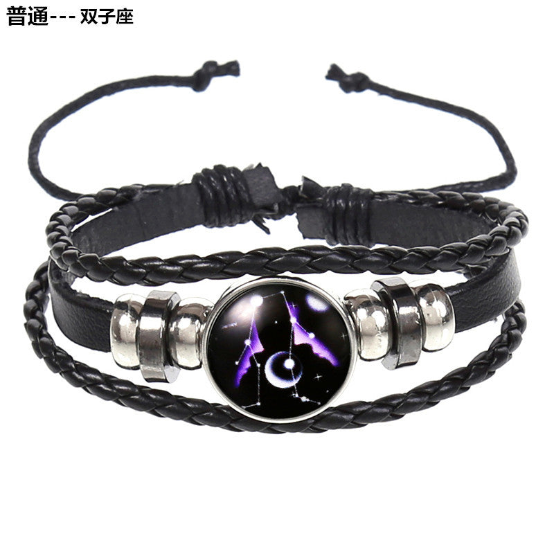 Wholesale 12 Constellations Multi-layered Luminous Punk Leather Starry Sky Bracelet Layered Bracelet Set Titanium Steel ACC-BT-Saih005