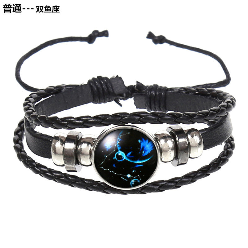 Wholesale 12 Constellations Multi-layered Luminous Punk Leather Starry Sky Bracelet Layered Bracelet Set Titanium Steel ACC-BT-Saih005