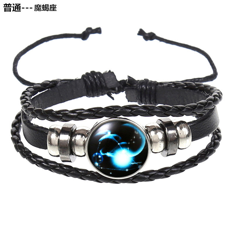 Wholesale 12 Constellations Multi-layered Luminous Punk Leather Starry Sky Bracelet Layered Bracelet Set Titanium Steel ACC-BT-Saih005