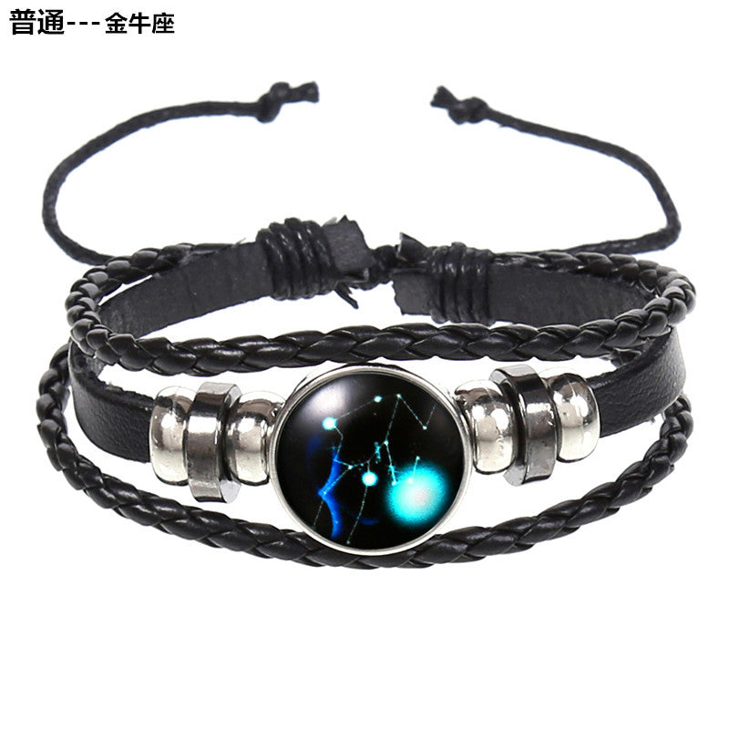 Wholesale 12 Constellations Multi-layered Luminous Punk Leather Starry Sky Bracelet Layered Bracelet Set Titanium Steel ACC-BT-Saih005
