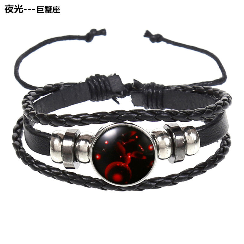 Wholesale 12 Constellations Multi-layered Luminous Punk Leather Starry Sky Bracelet Layered Bracelet Set Titanium Steel ACC-BT-Saih005