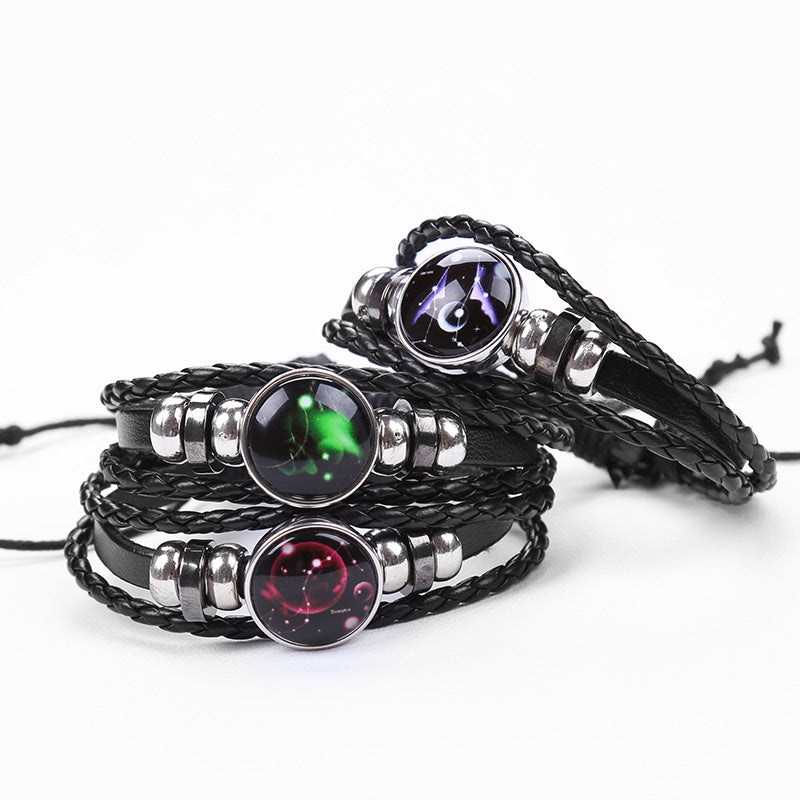 Wholesale 12 Constellations Multi-layered Luminous Punk Leather Starry Sky Bracelet Layered Bracelet Set Titanium Steel ACC-BT-Saih005