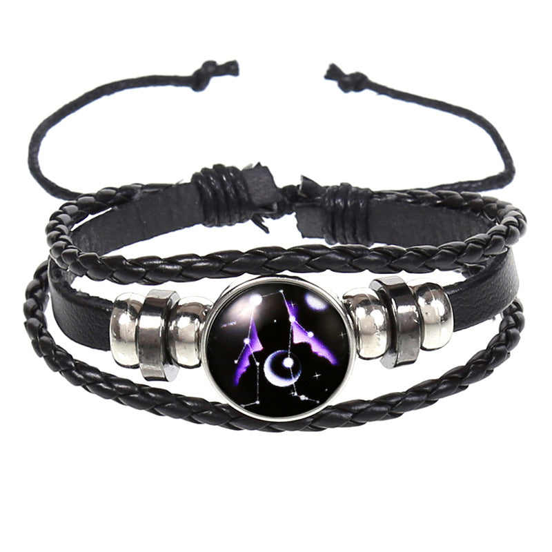 Wholesale 12 Constellations Multi-layered Luminous Punk Leather Starry Sky Bracelet Layered Bracelet Set Titanium Steel ACC-BT-Saih005