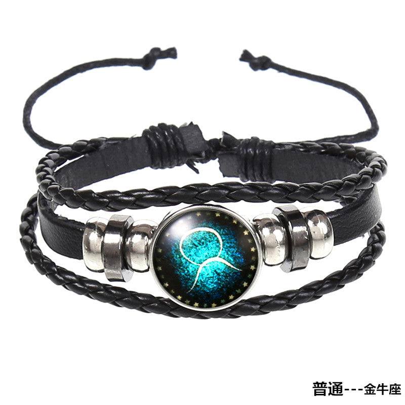 Wholesale Vintage Woven Starry Sky 12 Constellations Cowhide Bracelet ACC-BT-Saih004