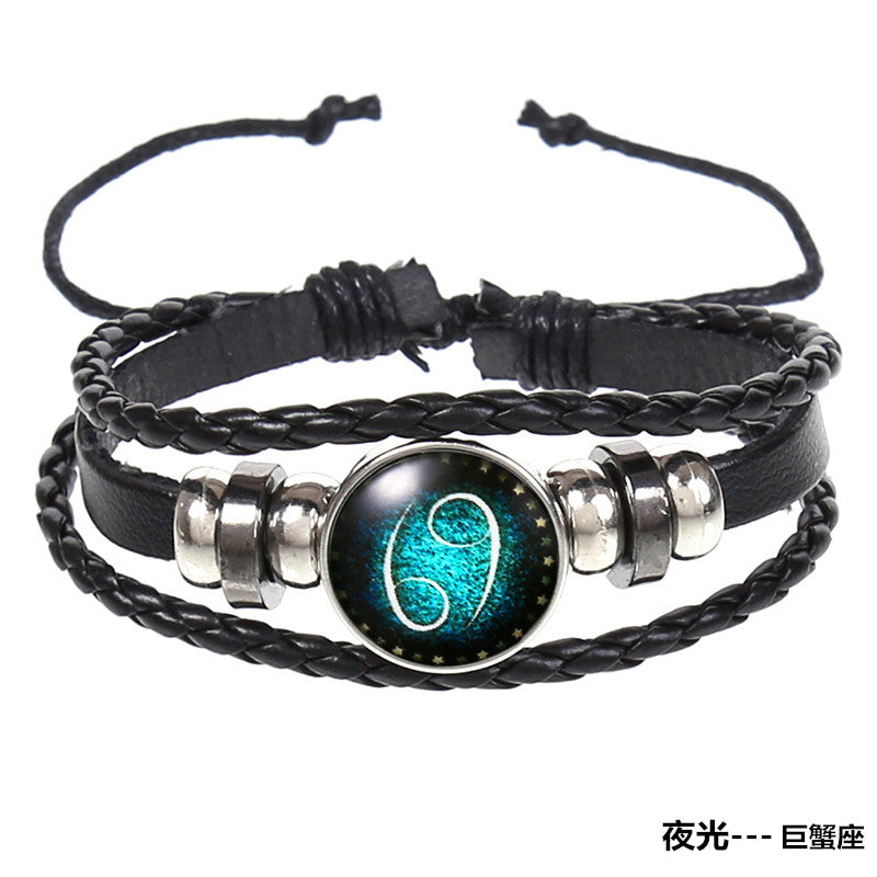 Wholesale Vintage Woven Starry Sky 12 Constellations Cowhide Bracelet ACC-BT-Saih004