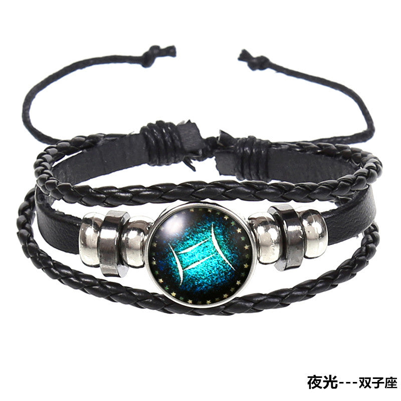 Wholesale Vintage Woven Starry Sky 12 Constellations Cowhide Bracelet ACC-BT-Saih004