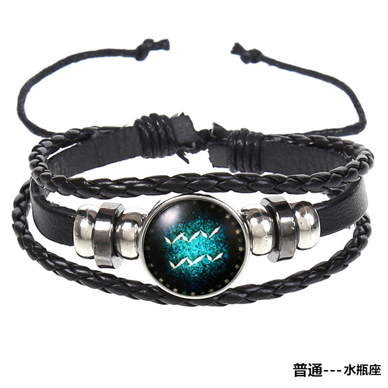 Wholesale Vintage Woven Starry Sky 12 Constellations Cowhide Bracelet ACC-BT-Saih004