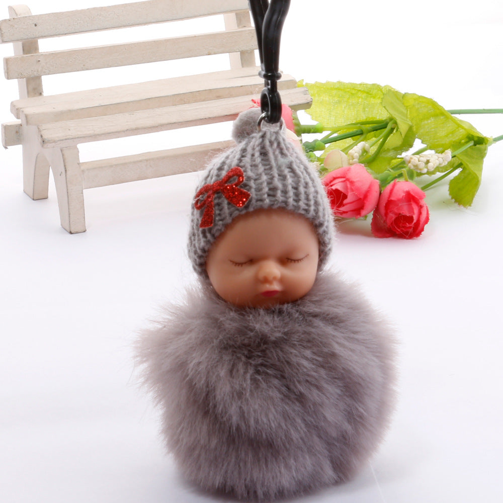 Wholesale cute sleeping doll keychain fur ball pendant ACC-KC-DY007
