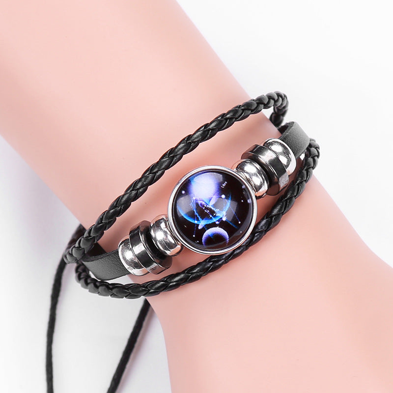 Wholesale 12 Constellations Multi-layered Luminous Punk Leather Starry Sky Bracelet Layered Bracelet Set Titanium Steel ACC-BT-Saih005