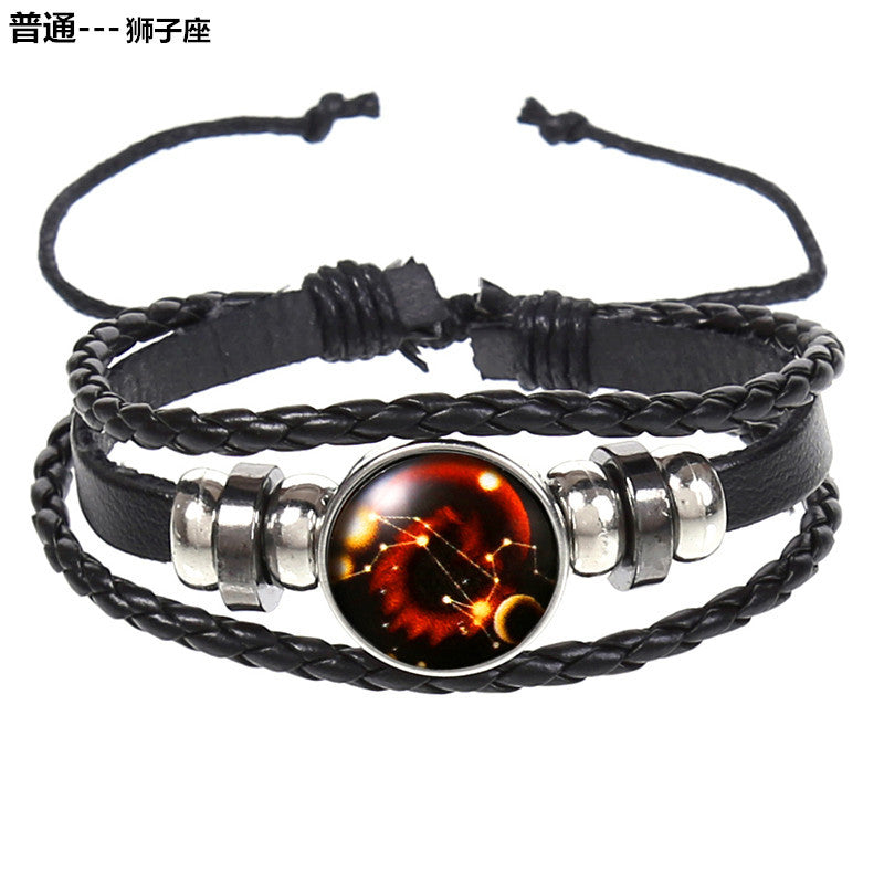 Wholesale 12 Constellations Multi-layered Luminous Punk Leather Starry Sky Bracelet Layered Bracelet Set Titanium Steel ACC-BT-Saih005
