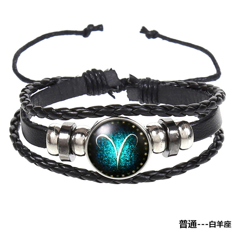 Wholesale Vintage Woven Starry Sky 12 Constellations Cowhide Bracelet ACC-BT-Saih004