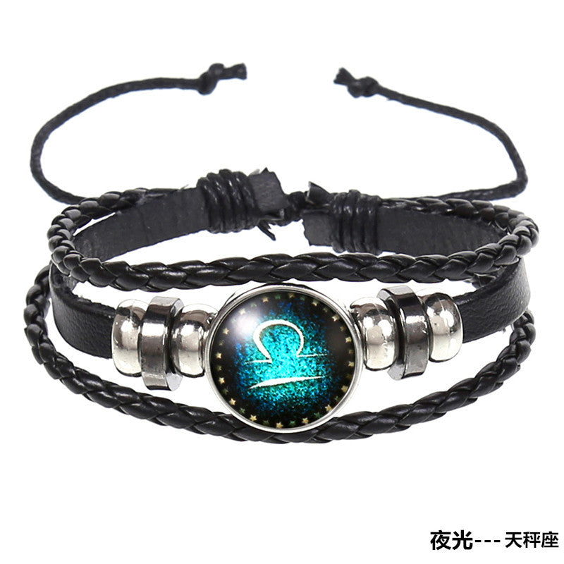 Wholesale Vintage Woven Starry Sky 12 Constellations Cowhide Bracelet ACC-BT-Saih004