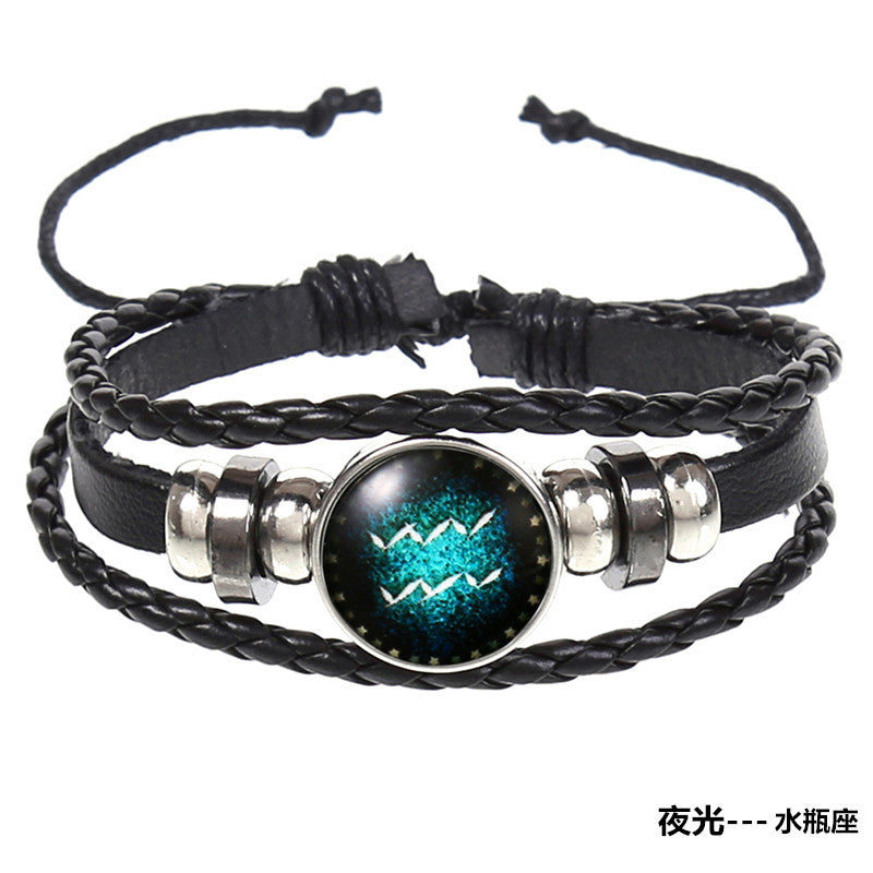 Wholesale Vintage Woven Starry Sky 12 Constellations Cowhide Bracelet ACC-BT-Saih004