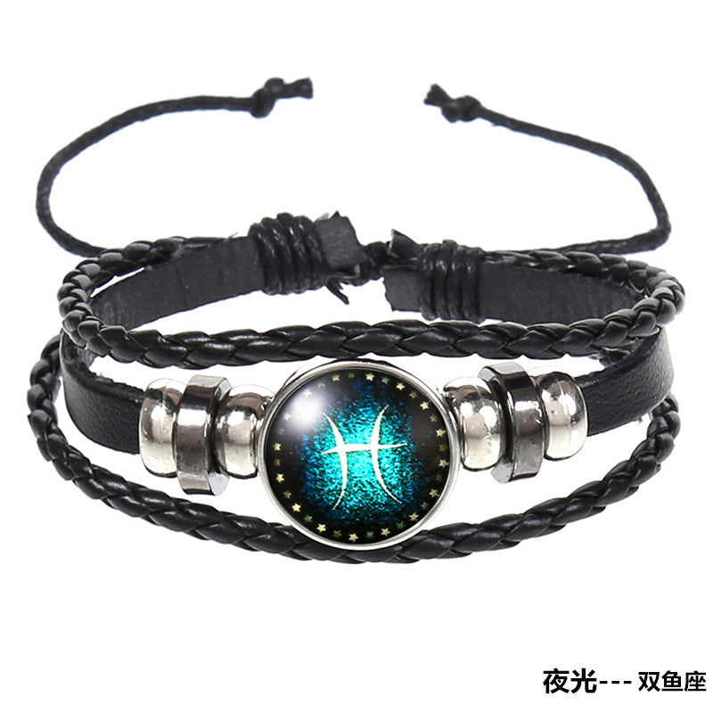 Wholesale Vintage Woven Starry Sky 12 Constellations Cowhide Bracelet ACC-BT-Saih004