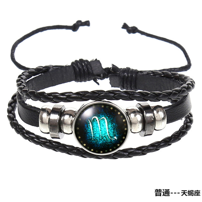 Wholesale Vintage Woven Starry Sky 12 Constellations Cowhide Bracelet ACC-BT-Saih004