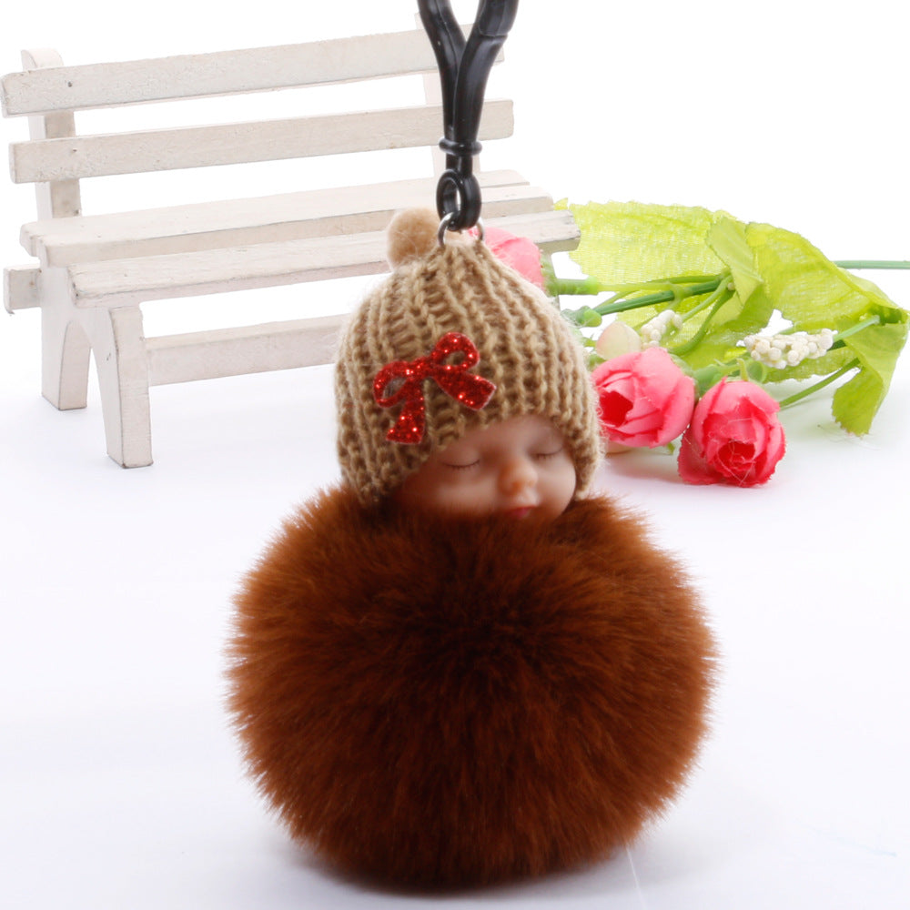 Wholesale cute sleeping doll keychain fur ball pendant ACC-KC-DY007
