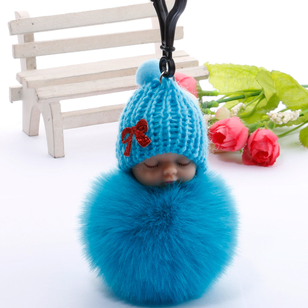 Wholesale cute sleeping doll keychain fur ball pendant ACC-KC-DY007