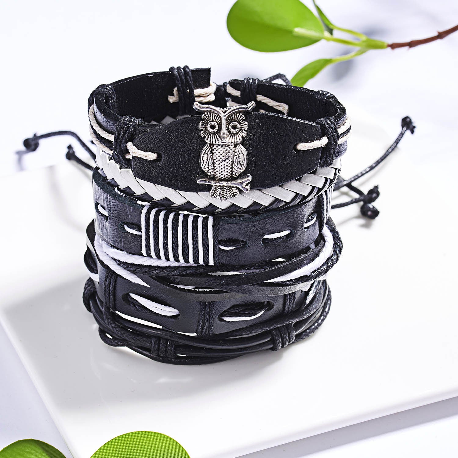 Wholesale Vintage Cross Leather Multi-layer Handwoven Men's Bracelet Set