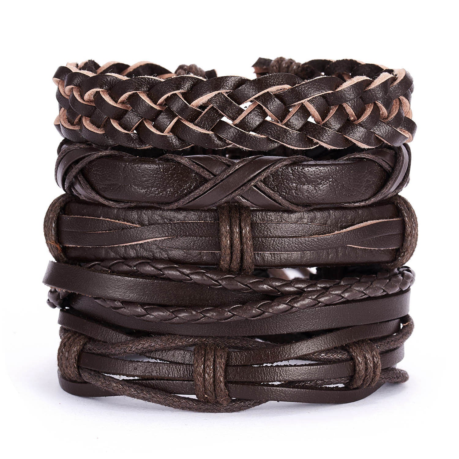 Wholesale Vintage Cross Leather Multi-layer Handwoven Men's Bracelet Set
