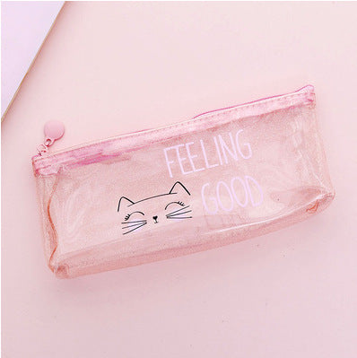 Wholesale heart pink transparent cat pencil  bag