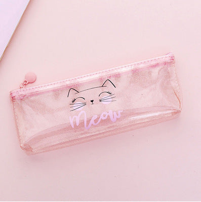 Wholesale heart pink transparent cat pencil  bag