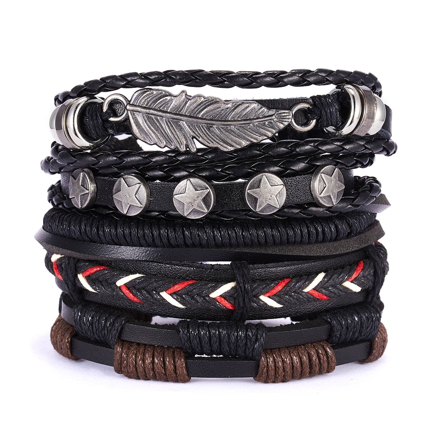 Wholesale Creative Leaf Wooden Beads Braided Leather Adjustable Bracelet Set ACC-BT-YingHao004