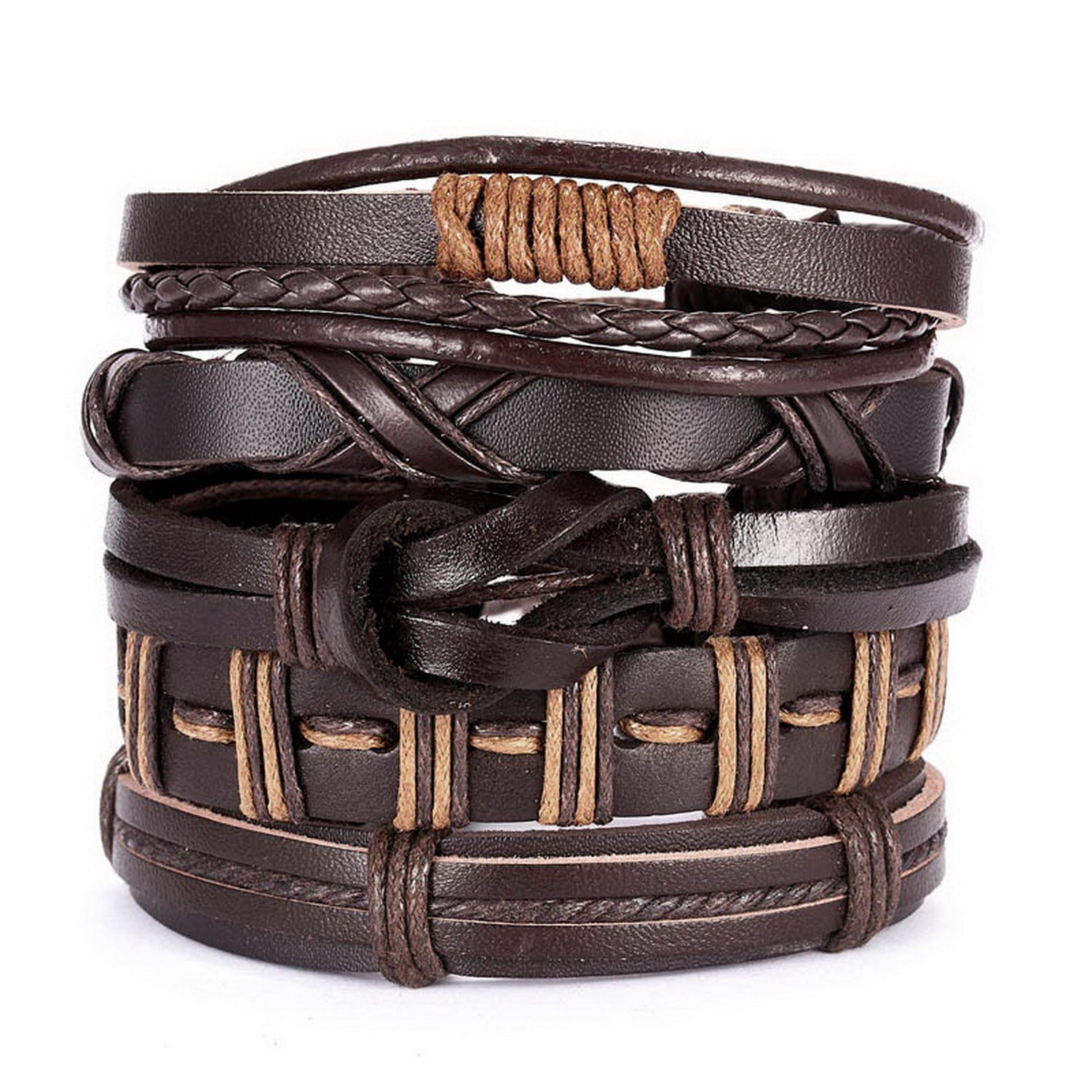 Wholesale  men's leather set bracelet creative leaves wooden beads  adjustable  bracelet