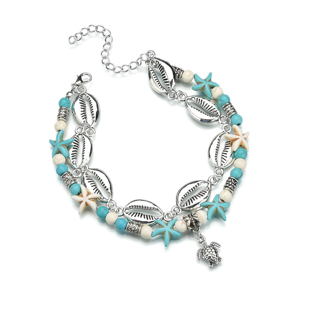 Wholesale Metal Shell Turtle Pendant Starfish Anklet Two Piece Set ACC-AS-Linlu001