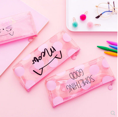 Wholesale heart pink transparent cat pencil  bag