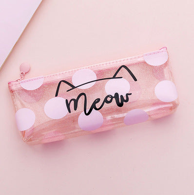 Wholesale heart pink transparent cat pencil  bag