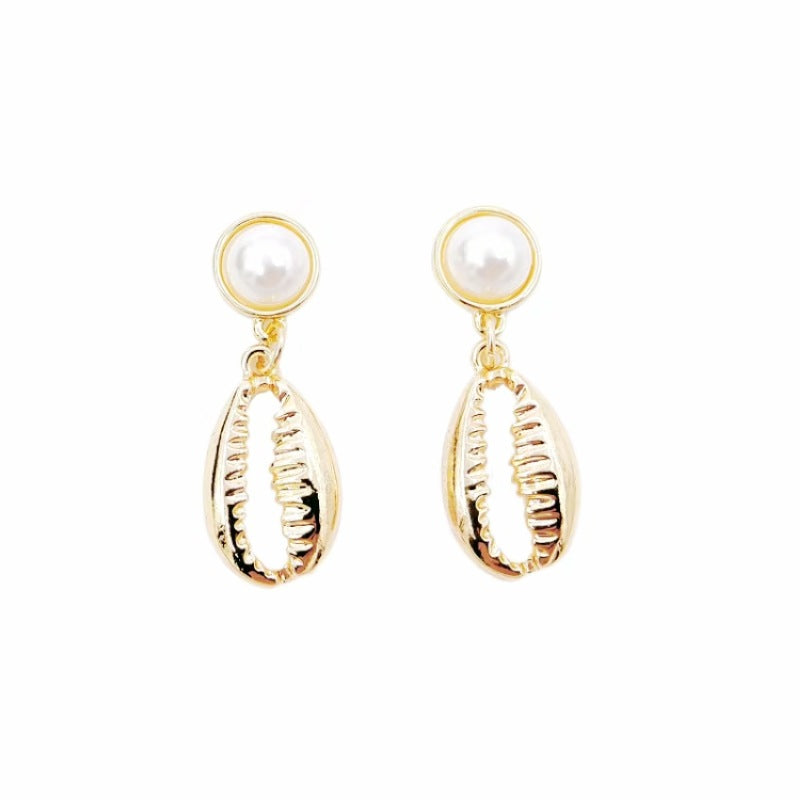 Wholesale European and American Cross-border Bohemian Ins Marine Jewelry Pearl Shell Earrings Alloy Natural Summer Shell Earrings