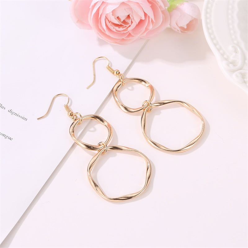 Wholesale Gold Plated Alloy Geometric Circle Earrings For Women Trendy Hollow Design Fashion Jewelry Accessory For Boutique Resale