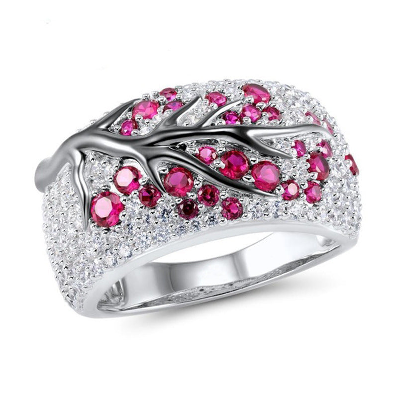 Wholesale Gold-Plated Alloy Women' s Fashion Ring,  Two-Tone Branch Design with Plum Blossom Pattern,  Trendy Decorative Jewelry for Everyday Wear or Boutique Resale