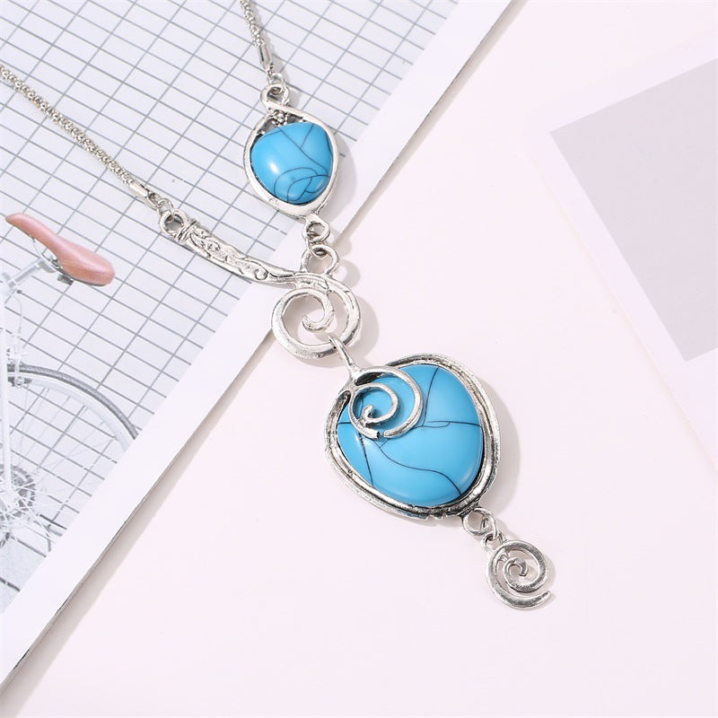 Wholesale Bohemian Turquoise Pendant Necklace - Alloy Electroplated Retro Snail Heart Charm,  Fashion Accessory