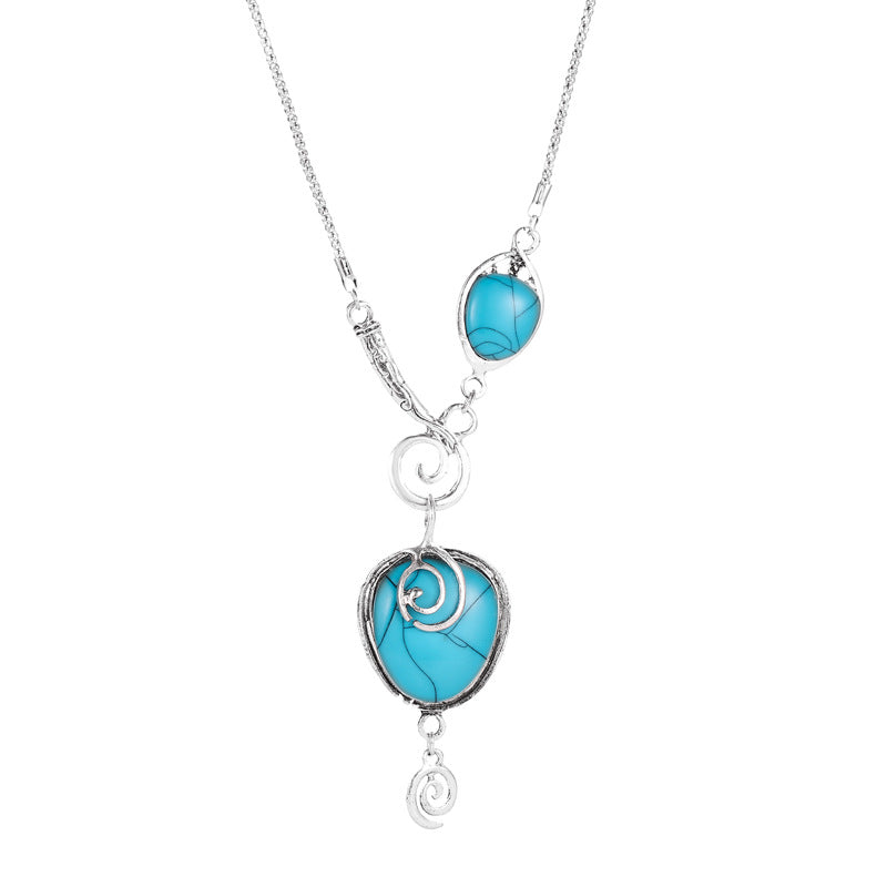 Wholesale Bohemian Turquoise Pendant Necklace - Alloy Electroplated Retro Snail Heart Charm,  Fashion Accessory
