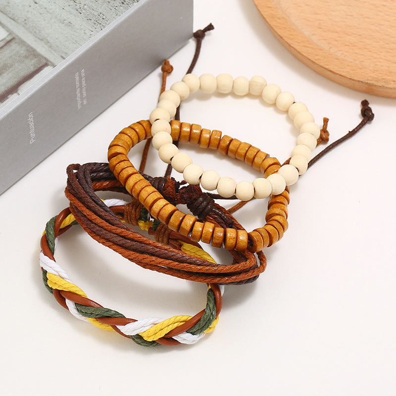 Wholesale Vintage Handwoven Diy Four-piece Set of Cowhide Bracelets