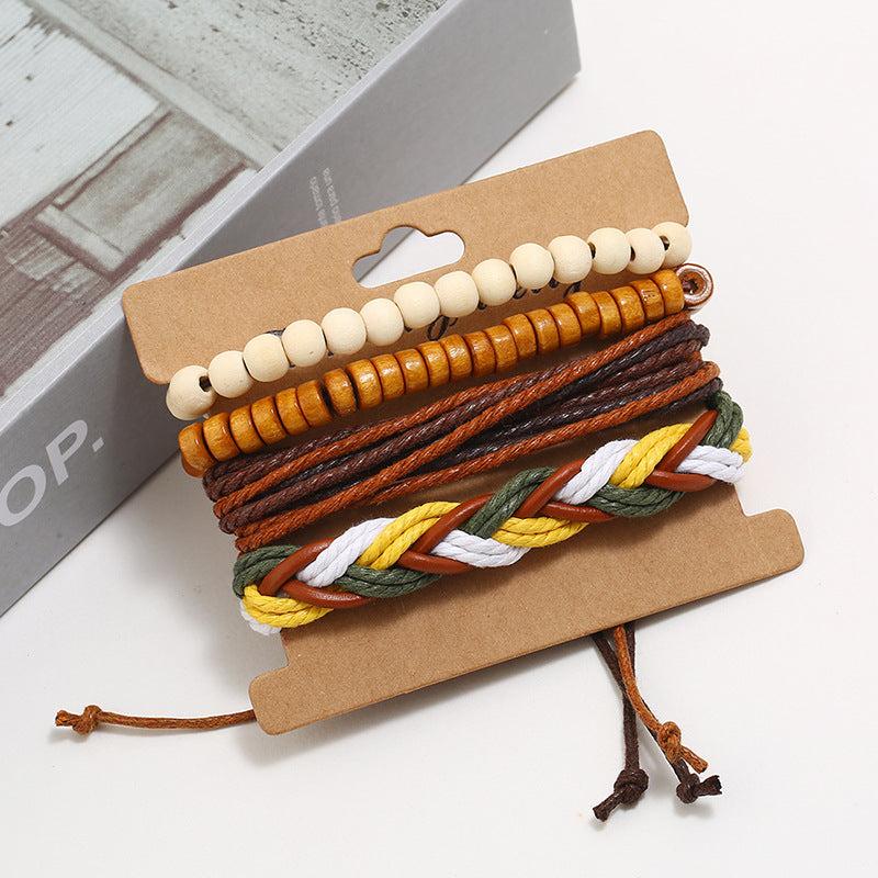 Wholesale Vintage Handwoven Diy Four-piece Set of Cowhide Bracelets