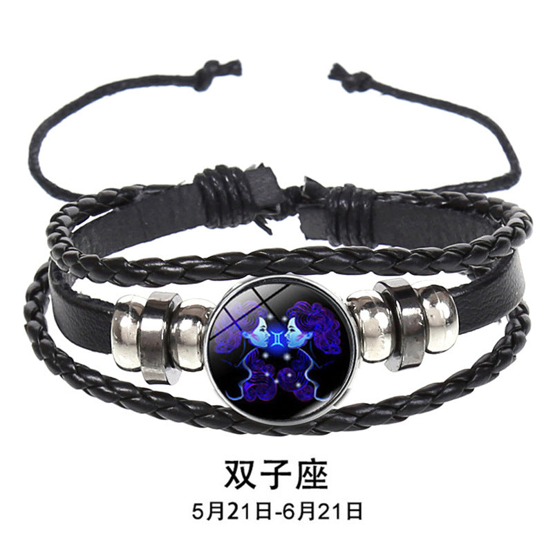 Wholesale 12 Constellations Multi-layered Luminous Punk Leather Starry Sky Bracelet Miyuki Titanium Steel Layered Bracelet Set ACC-BT-Saih008