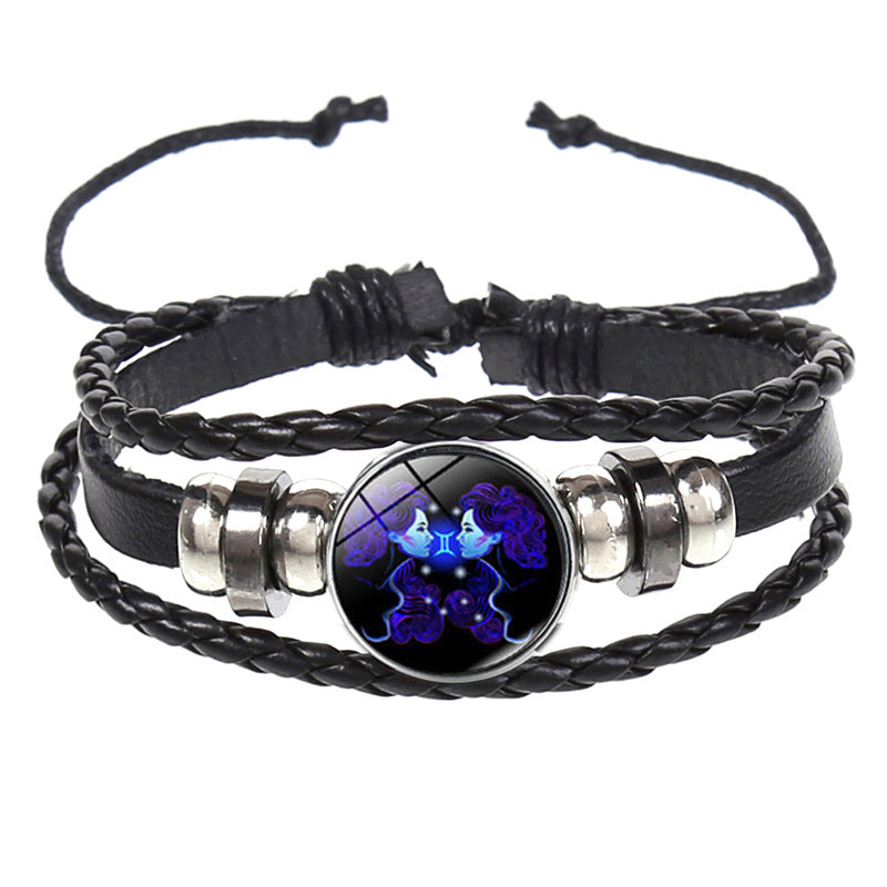 Wholesale 12 Constellations Multi-layered Luminous Punk Leather Starry Sky Bracelet Miyuki Titanium Steel Layered Bracelet Set ACC-BT-Saih008
