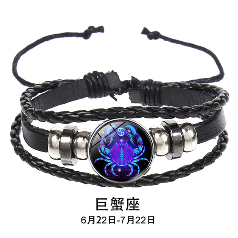Wholesale 12 Constellations Multi-layered Luminous Punk Leather Starry Sky Bracelet Miyuki Titanium Steel Layered Bracelet Set ACC-BT-Saih008