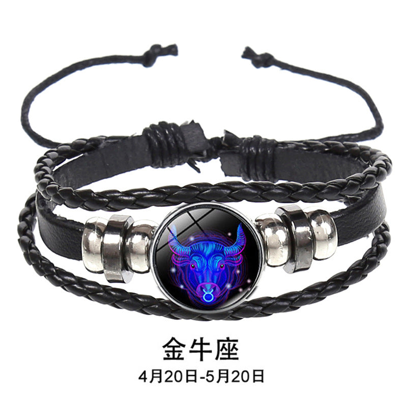 Wholesale 12 Constellations Multi-layered Luminous Punk Leather Starry Sky Bracelet Miyuki Titanium Steel Layered Bracelet Set ACC-BT-Saih008