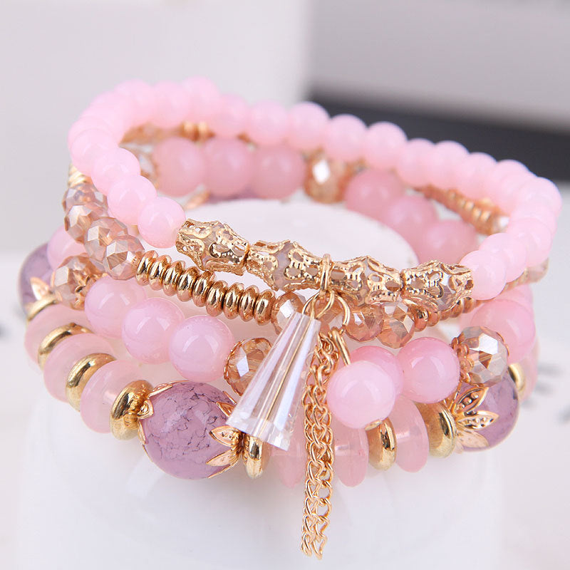 Wholesale Bohemian Tassel Multi-layered Bracelet Crystal Braided Bracelet Layered Bracelet Set ACC-BT-Weiy022