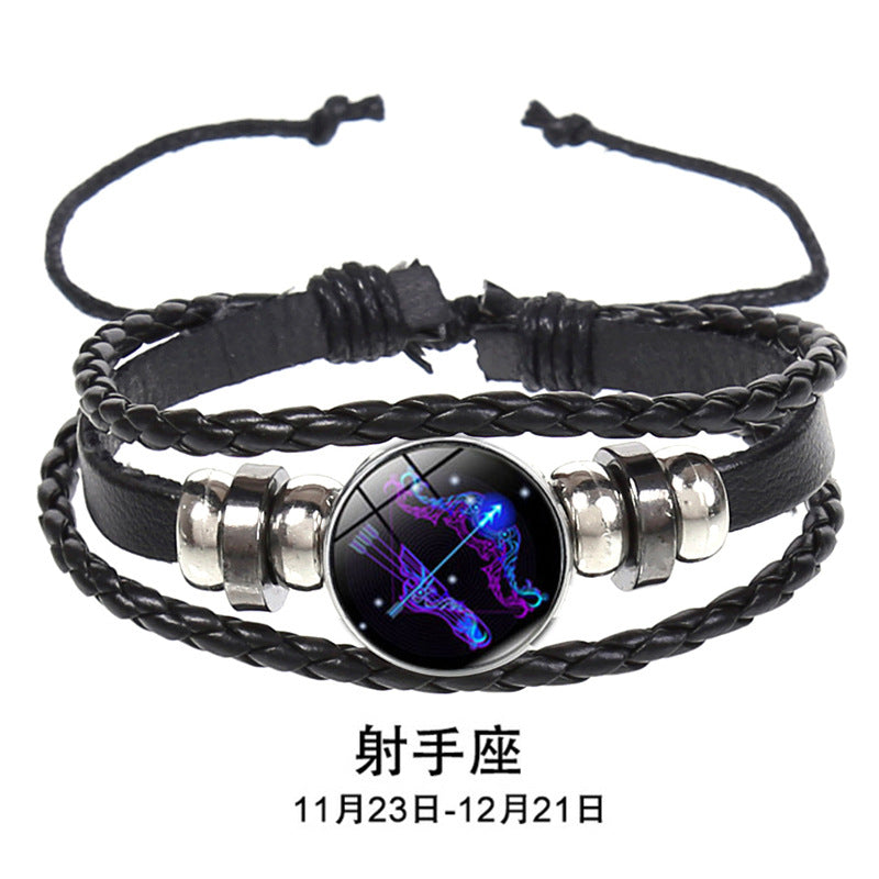 Wholesale 12 Constellations Multi-layered Luminous Punk Leather Starry Sky Bracelet Miyuki Titanium Steel Layered Bracelet Set ACC-BT-Saih008