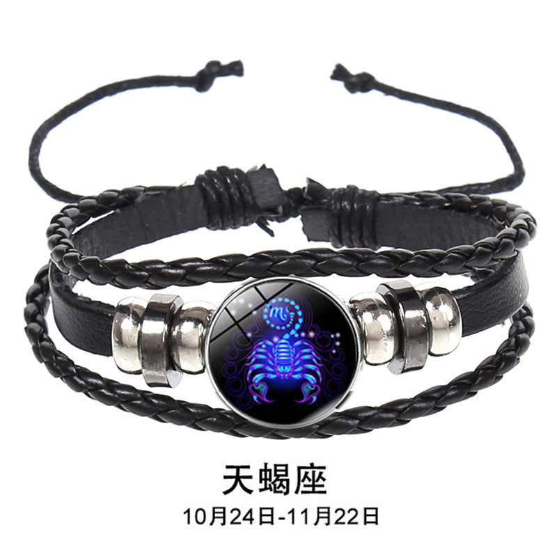 Wholesale 12 Constellations Multi-layered Luminous Punk Leather Starry Sky Bracelet Miyuki Titanium Steel Layered Bracelet Set ACC-BT-Saih008