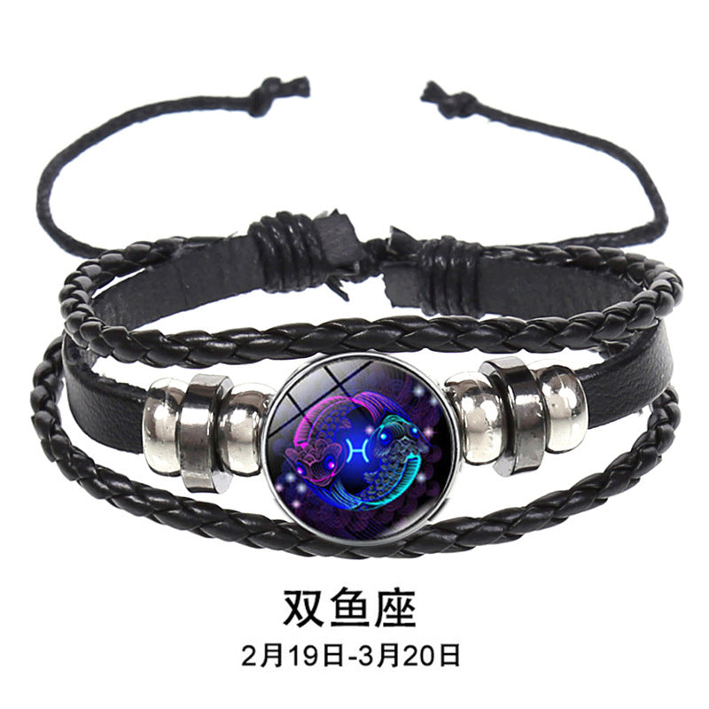 Wholesale 12 Constellations Multi-layered Luminous Punk Leather Starry Sky Bracelet Miyuki Titanium Steel Layered Bracelet Set ACC-BT-Saih008
