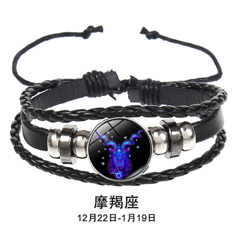 Wholesale 12 Constellations Multi-layered Luminous Punk Leather Starry Sky Bracelet Miyuki Titanium Steel Layered Bracelet Set ACC-BT-Saih008